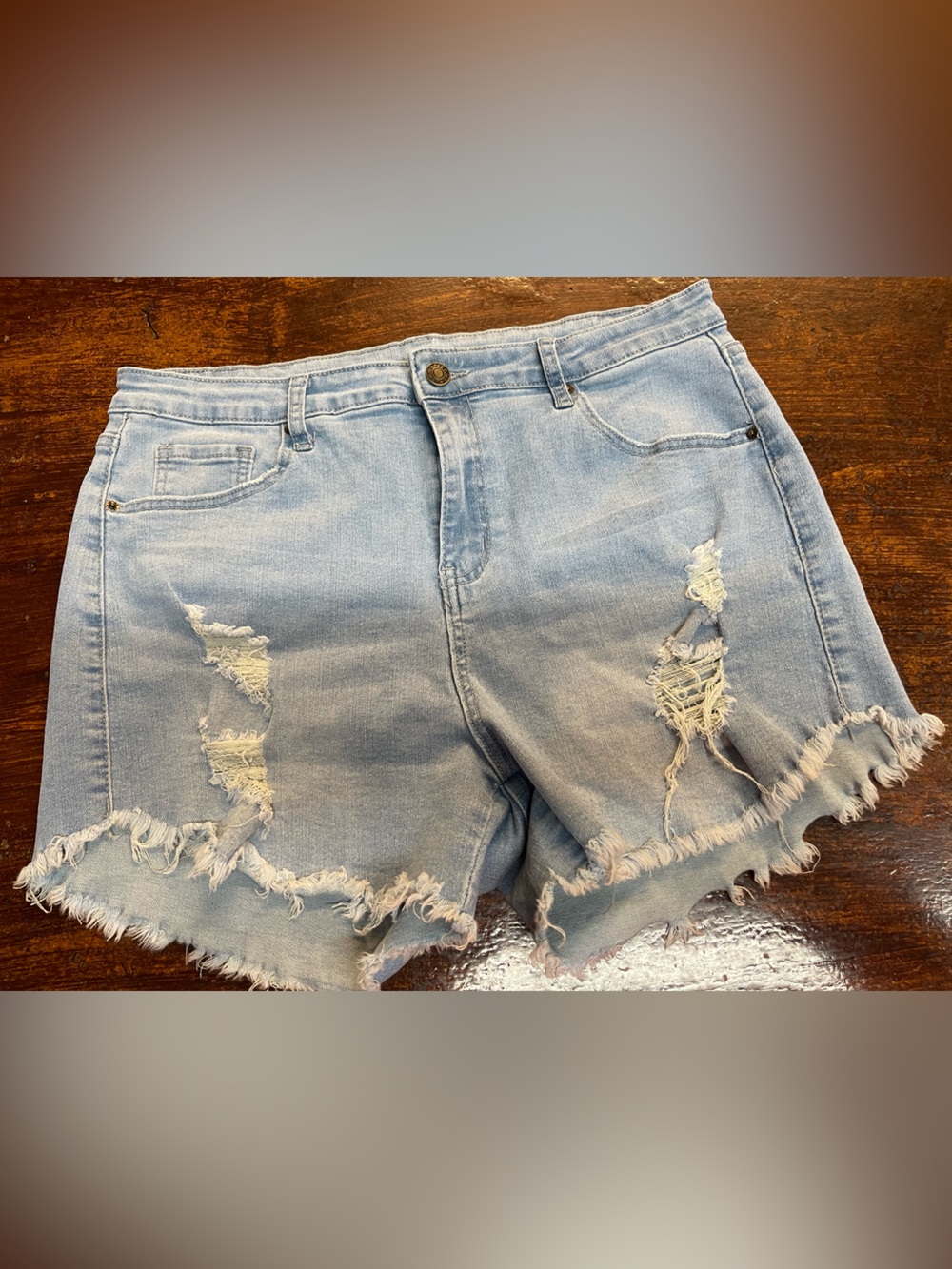Frayed Edge Light Blue Distressed Denim Shorts for Women